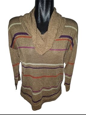 August Silk Women's Light Brown Stripe Knit Silk Blend Cowl Neck Sweater Size XL